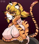  anthro big_breasts blonde_hair breasts feline female hair huge_breasts kemono mammal noisemaker saffron_(safurantora) safurantora solo tiger 