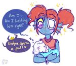  2016 asgore_dreemurr asriel_dreemurr baby blue_skin cute dialogue eye_patch eyewear female hair katelynntheg male red_hair simple_background sleeping sparkles sweat undertale undyne video_games white_background young 