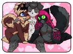  &lt;3 anthro breasts canine featureless_breasts featureless_crotch feline female group lovelesskiax male male/female mammal sitting slightly_chubby smile thick_thighs 