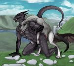  2016 anal anal_penetration anthro anthro_on_feral bestiality canine dog dragon duo erection feral from_behind_position haloudoval horn interspecies kneeling male male/male mammal neverneverland nude penetration penis reptile scalie sex 