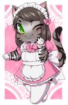  anthro big_eyes chibi clothing feline female looking_at_viewer lovelesskiax maid_uniform mammal one_eye_closed smile solo uniform 