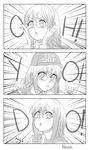  3koma \m/ artist_name blush clothes_writing comic double_\m/ fikkyun glasses greyscale hairband hat highres kantai_collection long_hair looking_at_viewer meme monochrome ooyodo_(kantai_collection) open_mouth semi-rimless_eyewear simple_background solo 