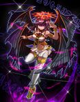  &gt;:) absurdres angel_wings armlet armpits bangs bare_shoulders black_wings bracelet breasts commentary_request darklord_ixchel dress duel_monster earrings fallen_angel feathered_wings full_body glint halo head_wings highres jewelry large_breasts long_hair looking_at_viewer midriff multiple_wings navel parted_lips pink_eyes pointy_ears purple_hair runes short_dress sidelocks smile solo spirit-edge stomach swept_bangs thighhighs torn_clothes torn_legwear v-shaped_eyebrows white_dress white_legwear wings yuu-gi-ou zettai_ryouiki 
