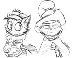  2016 3_fingers 4_fingers anthro athletic belt big_eyes big_head big_tail black_and_white cape cheek_tuft clothing cute duo eyebrows fluffy fluffy_tail front_view fur gloves half-closed_eyes hat head_tuft humanoid_hands inner_ear_fluff jacket league_of_legends long_tail looking_at_viewer mammal monochrome pants pose riot_games robes romantic_couple scar shirt signature simple_background slim standing teemo toony tuft veigar veigar-chan video_games white_background yordle 
