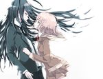  1girl bad_id bad_pixiv_id danganronpa danganronpa_3 fading flipped_hair hair_ornament halto_(citrus) hood hoodie kamukura_izuru long_hair nanami_chiaki pink_eyes school_uniform short_hair smile tearing_up 