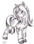  2015 anklet black_and_white cutie_mark ear_piercing equine female feral friendship_is_magic fur graboiidz jewelry looking_at_viewer mammal monochrome my_little_pony necklace piercing smile solo zebra zecora_(mlp) 