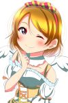  168admiral 1girl angel_wings birthday bow brown_hair dancing_stars_on_me! dress gloves hair_bow happy_birthday highres koizumi_hanayo love_live! love_live!_school_idol_project purple_eyes short_hair smile solo upper_body wings 