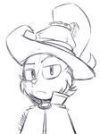  2016 anthro big_eyes big_head black_and_white bust_portrait cape cheek_tuft clothed clothing cute digital_drawing_(artwork) digital_media_(artwork) front_view frown fur half-closed_eyes hat head_tuft league_of_legends looking_at_viewer mammal monochrome portrait riot_games robes scar signature simple_background sketch standing toony tuft veigar veigar-chan video_games white_background wizard_hat yordle 