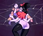  arachnid arthropod blush bound butt chelodoy clothing disembodied_penis female hair hair_bun handjob happy humanoid_penis legwear looking_at_viewer looking_back male muffet multi_limb not_furry penis pussy restrained spider standing thigh_highs undertale vein veiny_penis video_games web 