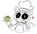  &lt;3 2015 4_fingers anthro big_eyes black_sclera cake cape chef_hat clothed clothing cute digital_drawing_(artwork) digital_media_(artwork) food front_view fur gloves hat hood humanoid_hands leaf league_of_legends mammal mask no_pupils one_eye_closed riot_games simple_background sketch solo spot_color teemo veigar-chan vest video_games white_background wink yellow_eyes yordle 