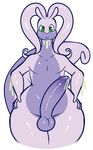  big_penis big_thighs daniruu dragon goo goodra green_eyes nintendo penis pok&eacute;mon precum purple_balls purple_penis purple_skin shiny shiny_skin slime thick_thighs video_games 