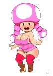  big_breasts blush boots breasts camel_toe cleavage clothed clothing female footwear gray_impact hi_res humanoid legwear mario_bros nintendo noseless not_furry open_mouth short_stack simple_background socks solo stockings tears thong toad_(mario) toadette video_games white_background wide_hips 