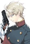  aldnoah.zero bad_id bad_pixiv_id blonde_hair gloves green_eyes gun kurumiya_hato male_focus simple_background slaine_troyard solo weapon white_background 