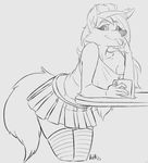  2015 anthro bent_over canine clothing cup dog female hat hobbsmeerkat legwear looking_at_viewer mammal monochrome portrait sketch skirt smile stockings three-quarter_portrait tongue tongue_out 
