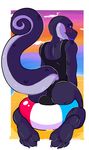  2016 anthro ball beach beach_ball blush bulge butt buttsteak clothed clothing digital_media_(artwork) inflatable lizard looking_at_viewer looking_back male outside purple_eyes reptile scalie sea seaside solo swimsuit water 