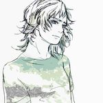  1boy blue_eyes closed_mouth flat_color male_focus metal_gear_(series) raiden simple_background solo t-shirt upper_body yodo 