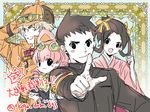  2girls announcement black_eyes black_hair blonde_hair brown_hair dai_gyakuten_saiban dai_gyakuten_saiban_2 deerstalker detective gakuran goggles goggles_on_head gyakuten_saiban hair_rings hat iris_watson japanese_clothes kimono koge_donbo looking_at_viewer mikotoba_susato multiple_boys multiple_girls naruhodou_ryuunosuke one_eye_closed pink_hair pointing school_uniform sherlock_holmes_(gyakuten_saiban) short_hair sketch smile translated twitter_username 