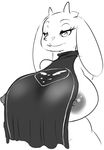  anthro areola big_breasts boss_monster breasts clothing female floppy_ears grin horn looking_at_viewer monochrome nipples seii3 solo toriel undertale video_games zxx3 