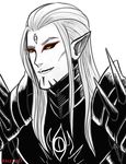  ainur armor black_sclera hair humanoid j._r._r._tolkien long_hair male not_furry pointy_ears rallyaly sauron_(lotr) simple_background smile solo spikes white_background yellow_eyes 