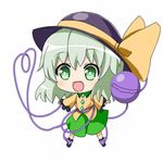  :d arms_at_sides black_footwear black_hat blush bow chibi commentary_request eyeball frilled_sleeves frills full_body green_eyes green_hair green_skirt hat hat_bow heart heart_of_string honda_takaharu jpeg_artifacts komeiji_koishi long_sleeves looking_at_viewer lowres open_mouth shirt shoes skirt smile solo third_eye touhou white_background wide_sleeves yellow_bow yellow_shirt 