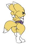  2019 alpha_channel anthro black_sclera blue_eyes breasts butt chibi digimon female fur furball looking_at_viewer looking_back nipples nude pussy rear_view renamon simple_background smile solo standing transparent_background white_fur yellow_fur 