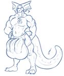  anthro balls big_balls big_penis bulge clothing huge_balls hyper hyper_balls hyper_penis limitedvision lizard male multi_penis penis reptile scalie shorts simple_background skee solo thick_tail 