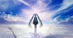  aqua_hair backlighting cloud from_behind hatsune_miku horizon kleinlight long_hair looking_afar reflection scenery sky solo spring_onion surreal twintails vocaloid 