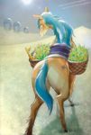  basket blue_hair body_art cat desert equine feline female food fur hair hooves horse lying mammal melonleaf open_mouth outside rear_view riding saddle sand sky smile 