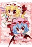  alternate_costume ascot bangs bat bat_wings blonde_hair blue_hair blush character_name chibi commentary_request cup dress drinking_glass engrish enmaided eyebrows eyebrows_visible_through_hair fang flandre_scarlet frilled_dress frills full_body hair_between_eyes hat holding holding_tray looking_at_viewer maid mob_cap mop multiple_girls noai_nioshi open_mouth puffy_sleeves ranguage red_eyes red_footwear remilia_scarlet shoes smile socks standing standing_on_one_leg star text_focus touhou tray white_legwear wine_glass wings 