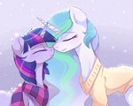  clothing duo equine eyelashes eyes_closed female feral friendship_is_magic fur hair horn magnaluna mammal multicolored_hair my_little_pony princess_celestia_(mlp) purple_fur purple_hair scarf sweater twilight_sparkle_(mlp) unicorn white_fur winged_unicorn wings 