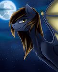  bat_pony blue_fur brown_hair detailed_background fan_character feral fur hair looking_at_viewer magnaluna membranous_wings moon my_little_pony night sky smile solo star starry_sky wings yellow_eyes 