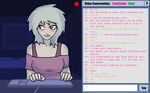  amber_eyes blush breasts chat chat_window female hair invalid_background keybord lemonfont lighting long_hair pink_shirt pink_text t&eacute;st webcam white_hair 