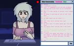  amber_eyes breasts chat chat_window drooling expansion female hair invalid_background keybord lemonfont lighting long_hair pink_shirt pink_text saliva sitting t&eacute;st webcam white_hair 