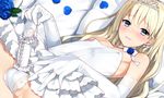  bare_shoulders bed blonde_hair blue_eyes bulge crossdressing dress elbow_gloves erection erection_under_clothes gloves jewelry long_hair lying male_focus nemunemu_(candy_paddle) on_back original otoko_no_ko panties penis penis_sheath ring short_dress smile solo spread_legs strapless strapless_dress tiara underwear wedding_band wedding_dress white_dress white_panties 