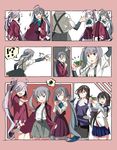 5girls ahoge arm_warmers asashimo_(kantai_collection) ashigara_(kantai_collection) blue_bow blue_hair blue_neckwear blue_skirt bow bowtie brown_eyes brown_hair camera closed_eyes comic commentary_request crossed_arms disposable_camera dress finger_to_chin glasses gloves green_eyes grey_eyes grey_hair grin hair_between_eyes hair_over_one_eye hairband hand_on_hip hands_clasped happi highres hip_vent japanese_clothes kantai_collection kasumi_(kantai_collection) kiyoshimo_(kantai_collection) light_bulb long_hair long_sleeves low_twintails multicolored_hair multiple_girls ndkazh one_eye_closed ooyodo_(kantai_collection) open_mouth own_hands_together pleated_skirt pointing ponytail purple_hair school_uniform serafuku sharp_teeth shirt short_sleeves side_ponytail silent_comic silver_hair skirt sleeveless sleeveless_dress smile sparkle spoken_interrobang spoken_squiggle squiggle suspender_skirt suspenders taking_picture teeth twintails uniform very_long_hair wavy_hair white_gloves white_shirt wrist_grab 