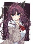  animal_ears blue_eyes breasts brown_hair cat_ears cat_tail highres ichinose_shiki idolmaster idolmaster_cinderella_girls large_breasts long_hair looking_at_viewer matsuda_hikari school_uniform smile solo tail 