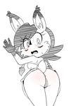  2016 anthro anus black_hair blush bottomless butt clothed clothing feline female fur hair hearlesssoul looking_at_viewer looking_back lynx mammal nicole_the_lynx open_mouth pussy shirt solo sonic_(series) standing surprise 
