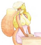  anthro april apron big_breasts breasts canine chef_hat clothing female fox hat looking_at_viewer mammal simple_background smile solo traditional_media_(artwork) white_background wide_hips woadedfox 