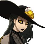  black_hair black_lipstick character_request earrings hat lipstick looking_at_viewer official_art persona_5 spiked_collar yellow_eyes 