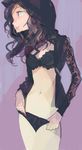  1girl amiami black_hair black_panties bra female lace looking_away navel panties solo 