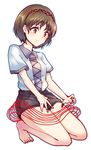  bare_legs brown_eyes brown_hair hairband short_hair short_shorts short_sleeves shorts smile solo touhou tsukumo_yatsuhashi uranaishi_(miraura) 