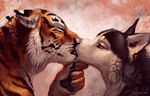  2016 anthro black_fur blue_eyes canine dog duo eyes_closed feline fur husky kissing male male/male mammal nude orange_fur tiger trunorth white_fur 