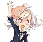  1girl amiami animal_ears female open_mouth original pink_eyes raising_hand simple_background solo white_background 