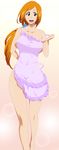  apron bleach inoue_orihime nude orange_hair photoshop purple_eyes smile stiky_finkaz 