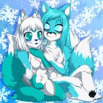  anthro big_eyes blush breasts canine chibi duo featureless_breasts female fox kneeling lovelesskiax mammal nude sitting smile thick_thighs 