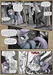  2016 angry anon bald bare_chest clothed clothing comic cutie_mark dialogue earth_pony english_text equine female feral fight friendship_is_magic fur green_eyes grey_fur hair hi_res horse human male mammal maud_pie_(mlp) mine monochrome muscular muscular_male my_little_pony pencils_(artist) pony purple_hair rock text 
