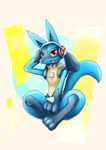  ambiguous_gender anthro canine cute_fang fan_character headphones hi_res lucario lucas_the_lucario_(character) mammal nintendo open_mouth pok&eacute;mon red_eyes solo tongue unknown_artist video_games 