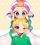  1girl blonde_hair blue_eyes blush child heart heart-shaped_pupils link pointy_ears princess_zelda repikinoko smile symbol-shaped_pupils the_legend_of_zelda the_legend_of_zelda:_ocarina_of_time tunic young_link young_zelda younger 