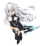  bare_shoulders black_heart blue_eyes breasts cleavage gloves himajin_(starmine) leotard long_hair looking_at_viewer md5_mismatch medium_breasts neptune_(series) solo sword symbol-shaped_pupils weapon white_hair 