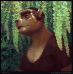  2015 anthro bear black_border border brown_fur brown_hair brown_nose bust_portrait clothed clothing detailed_background digital_media_(artwork) digital_painting_(artwork) facial_piercing front_view fur hair kamui_(artist) male mammal nose_piercing nose_ring piercing plant portrait septum_piercing shirt signature solo url 